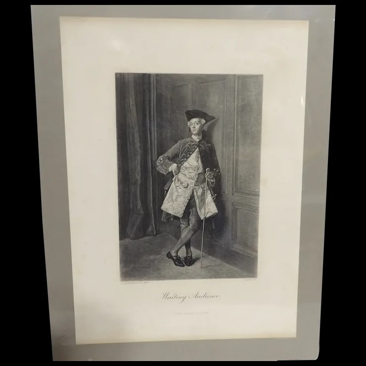 Waiting for an Audience After MEISSONIER Engraved by CAREY, from 1877 Steel Engraving -George Barrie: This engraving is Titled: "Waiting Audience." An engraving by JC. Carey, based on the painting by Jean Louis Meissonier, from the George Barrie collection. Approx Image Size: 8” x 5 5/8” -