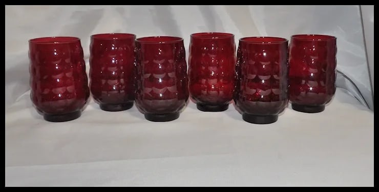 Anchor Hocking Royal Ruby Bubble Glass 12 oz. Flat Tea Glasses - 2