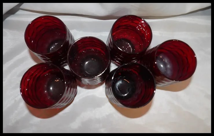 Anchor Hocking Royal Ruby Bubble Glass 12 oz. Flat Tea Glasses - 3