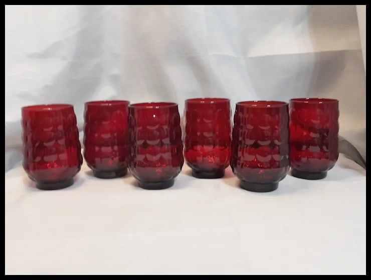 Anchor Hocking Royal Ruby Bubble Glass 12 oz. Flat Tea Glasses - 6