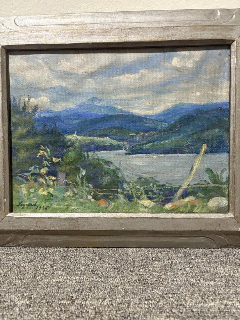 1935 Artist Signed Oil On Board Landscape Painting - 3