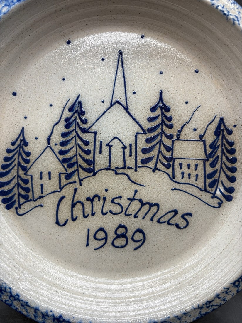 1989 Eldreth Stoneware Pottery Christmas Pie Plate - 2
