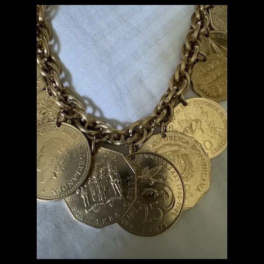 Vintage Franklin Mint Heavy Chain Caribbean Coin Necklace 24K Gold Plated - 2