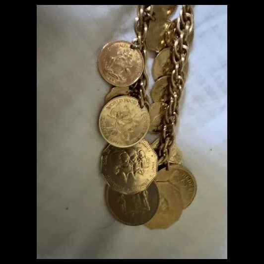 Vintage Franklin Mint Heavy Chain Caribbean Coin Necklace 24K Gold Plated - 5