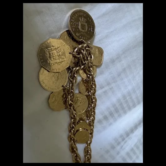 Vintage Franklin Mint Heavy Chain Caribbean Coin Necklace 24K Gold Plated - 7