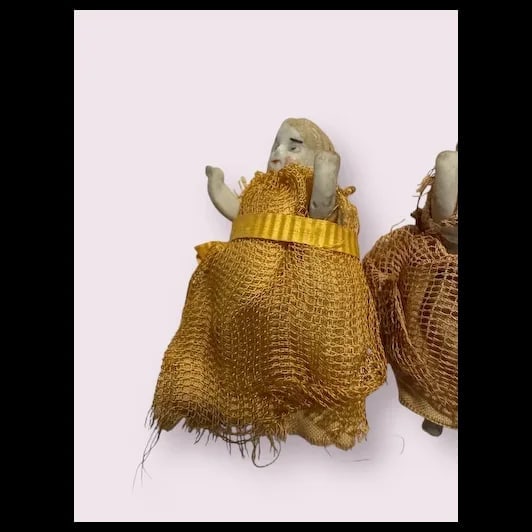 Pr German all Bisque Doll house dolls 2 1/4" jointed arms and legs Factory Original - 2