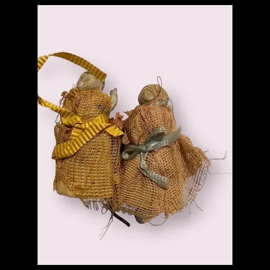 Pr German all Bisque Doll house dolls 2 1/4" jointed arms and legs Factory Original - 3