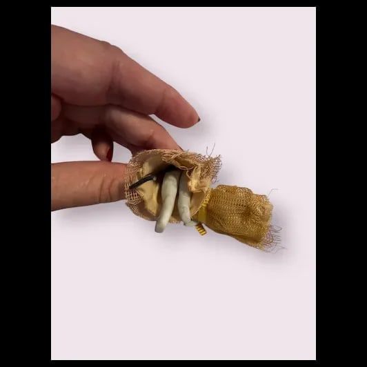 Pr German all Bisque Doll house dolls 2 1/4" jointed arms and legs Factory Original - 5