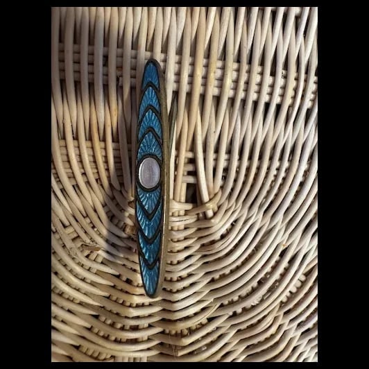 Antique turquoise Guilloche enamel brooch or pin Art Deco - 2