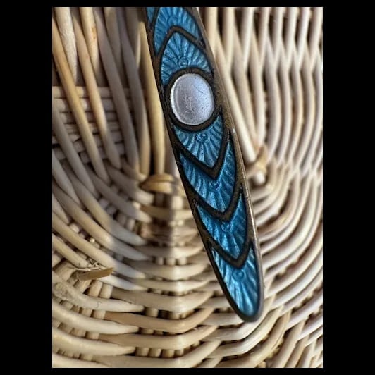 Antique turquoise Guilloche enamel brooch or pin Art Deco - 3