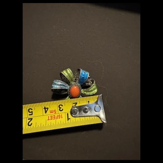 Vintage Filigree 800 Silver Red Coral Fine Mediterranean Chinese export enamel Bow Brooch - 6