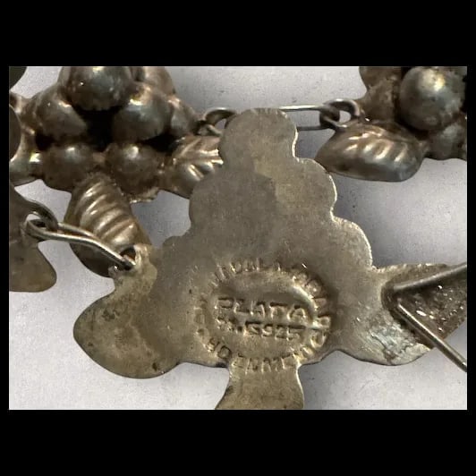 Vintage Mexican sterling Silver grape cluster link bracelet w/ earrings 1940s - 10
