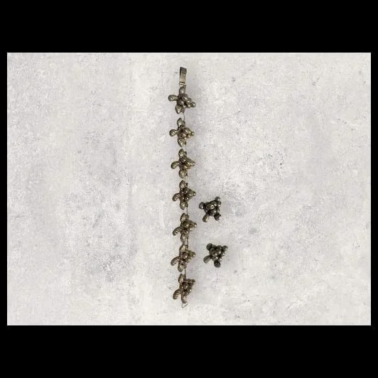 Vintage Mexican sterling Silver grape cluster link bracelet w/ earrings 1940s - 3