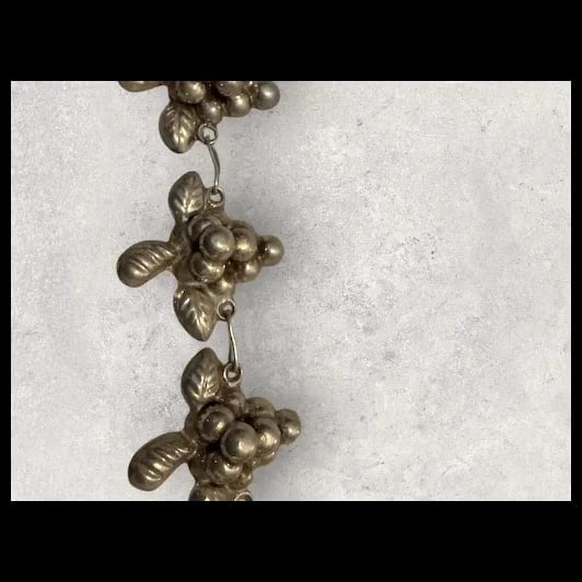 Vintage Mexican sterling Silver grape cluster link bracelet w/ earrings 1940s - 6