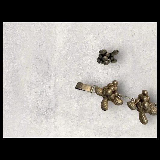 Vintage Mexican sterling Silver grape cluster link bracelet w/ earrings 1940s - 7