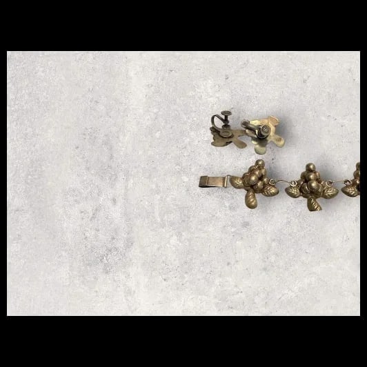 Vintage Mexican sterling Silver grape cluster link bracelet w/ earrings 1940s - 8