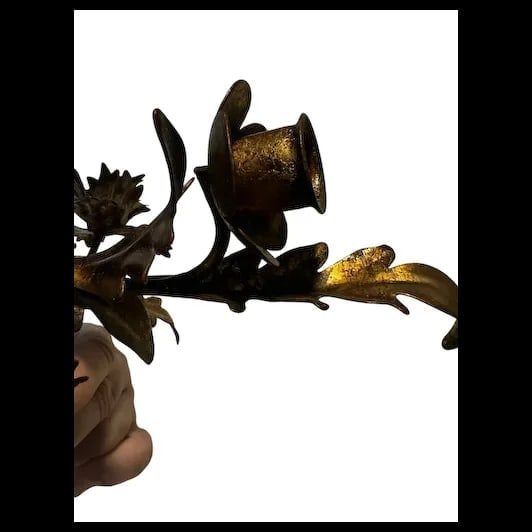 VINTAGE Italian Gold Toleware Metal Candle holder - 7