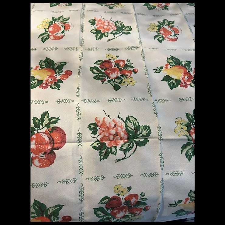 Vintage 1950s MINT Bark cloth table cloth 46x50" never used (1 of 9)