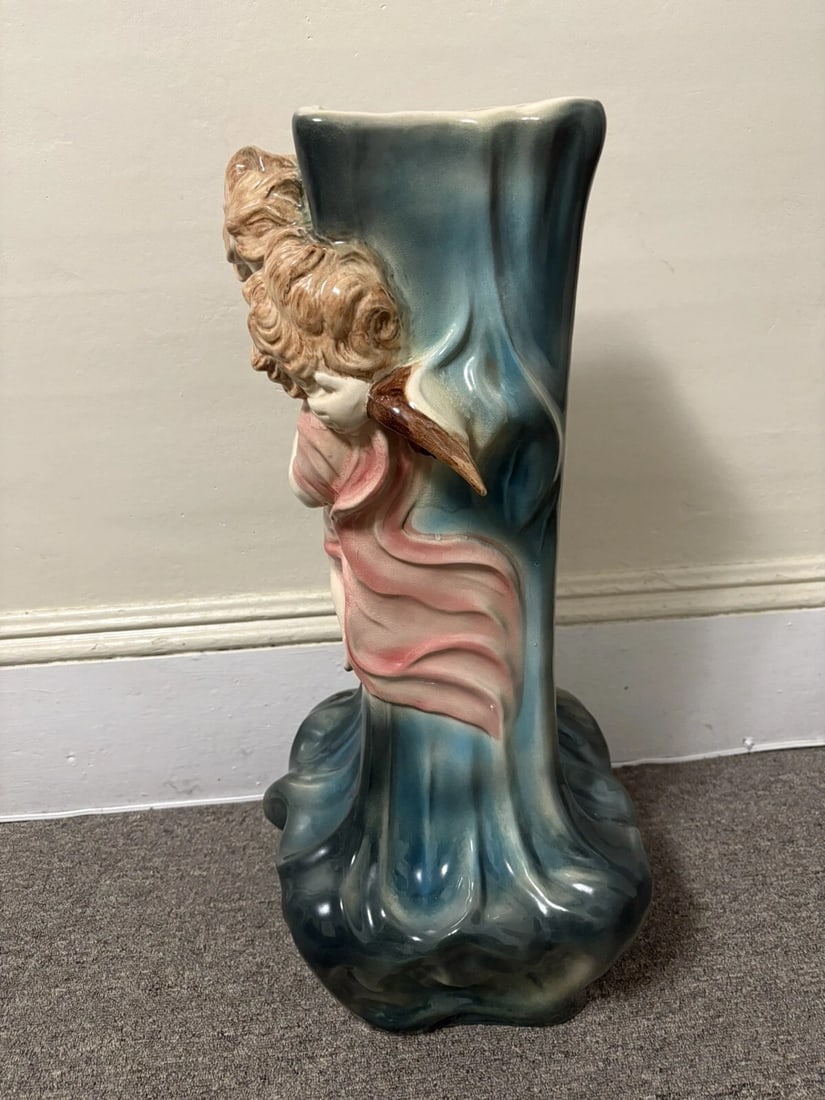 Terre D’Eclance Charenton Art Nouveau Pottery Cherub Majolica Unbrella Stand - 3