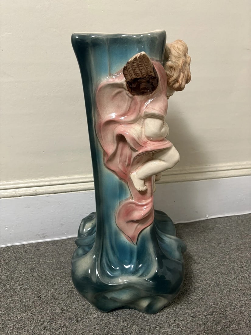 Terre D’Eclance Charenton Art Nouveau Pottery Cherub Majolica Unbrella Stand - 6
