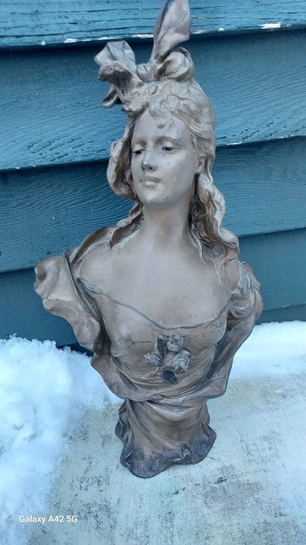 Anton Nelson Victorian bust beautiful woman. Great detail .18" tall: Great looking piece in excellent condition. Great looking piece, Date 1890 1910 period. Nice detail.. Measure 18". Composed of white metal. Shipping: Domestic: Flat-rate of $45.00 to anywhere within t