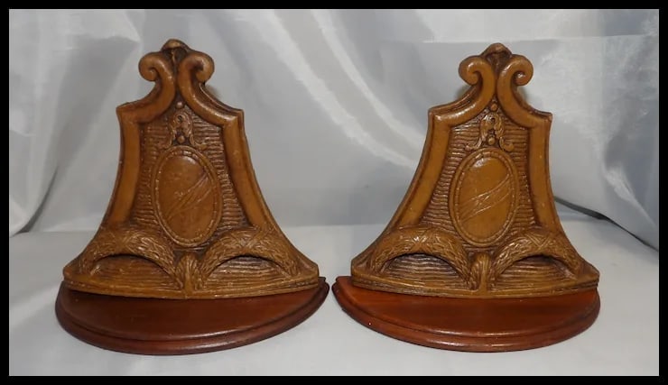 Unique Pair Syroco Wood Composition Bookends - 2