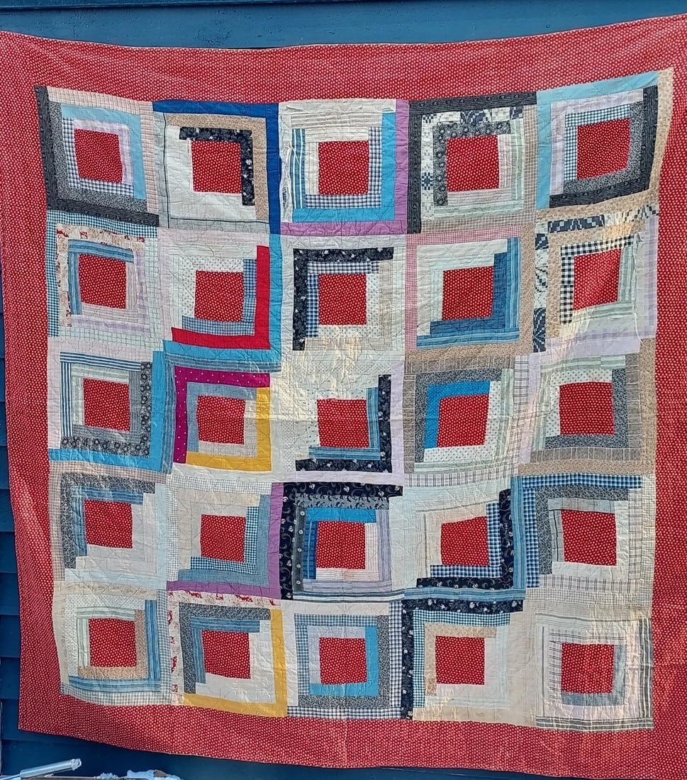 Antique Quilt Great Colors 71 X 73 Minor Damage (1 of 5)