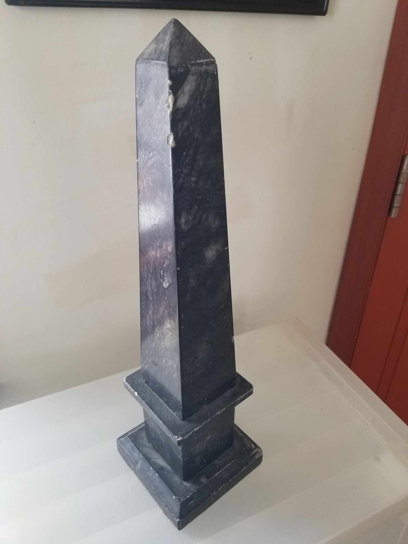 Black marble obelisk, 14.5" high. - 2