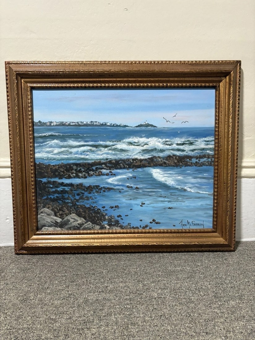 Ann Mcfarren Oil On Canvas Seascape Painting Nubble Light House Me (1 of 5)