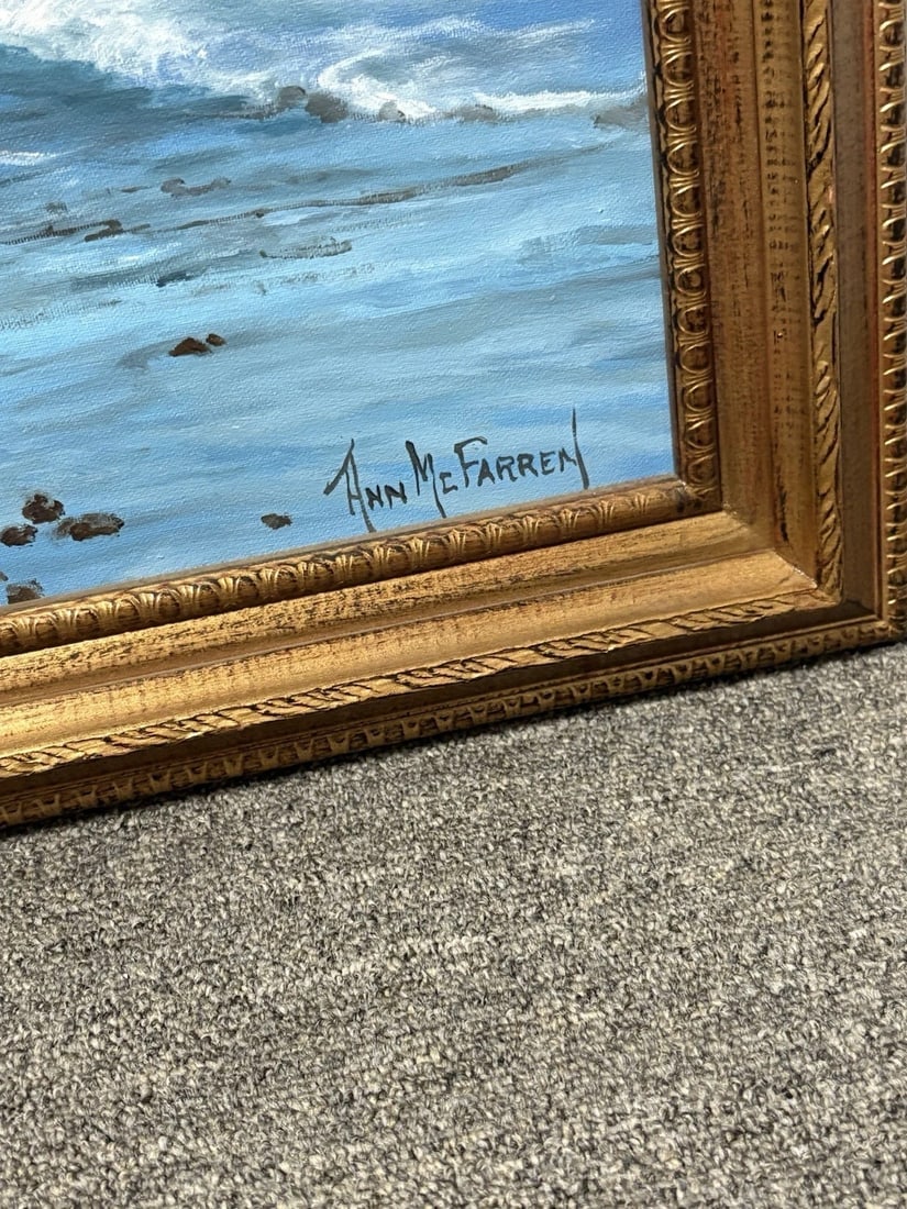 Ann Mcfarren Oil On Canvas Seascape Painting Nubble Light House Me - 3