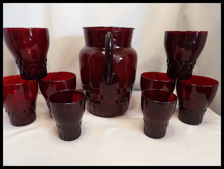 Vintage Anchor Hocking Windsor Ruby Red Pitcher with Glasses - 5