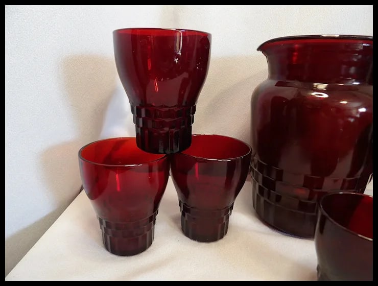 Vintage Anchor Hocking Windsor Ruby Red Pitcher with Glasses - 6