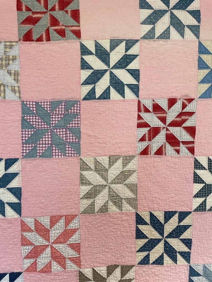 Vintage Snowflake Star Quilt Hand Sewn Patchwork - 2