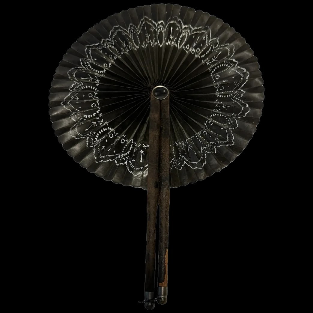 Antique oil cloth old Victorian era fan hand painted (1 of 8)