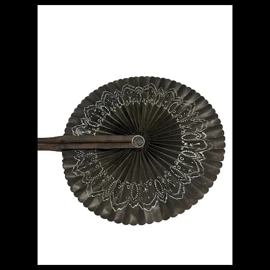 Antique oil cloth old Victorian era fan hand painted - 2