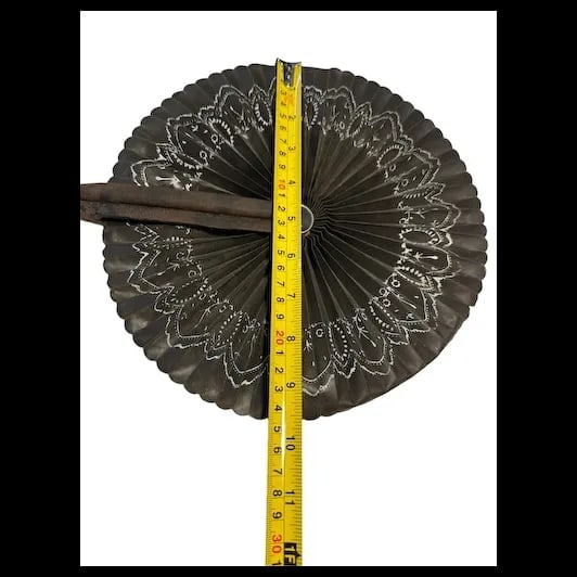 Antique oil cloth old Victorian era fan hand painted - 7