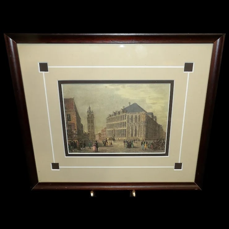 Antique Colored Lithograph- - Ghent’s Gothic City Hall – Belfort Tower Belgium -1860 (1 of 5)