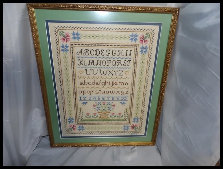 Vintage Handmade Cross Stitch Sampler Large Frame 1998 - 2