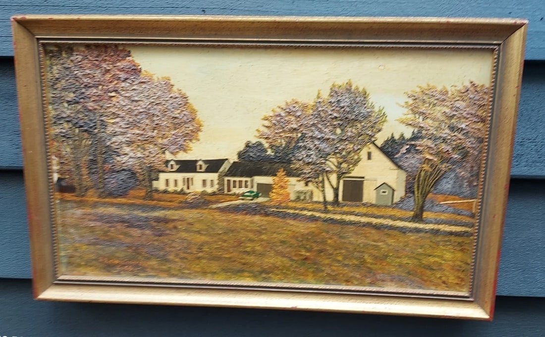 oil painting House With Car Scene 1956 Robert Leibensperger { 1931-2012} (1 of 5)