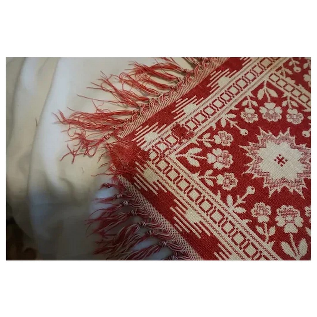 Antique Woven American Coverlet mid 1800's - 10