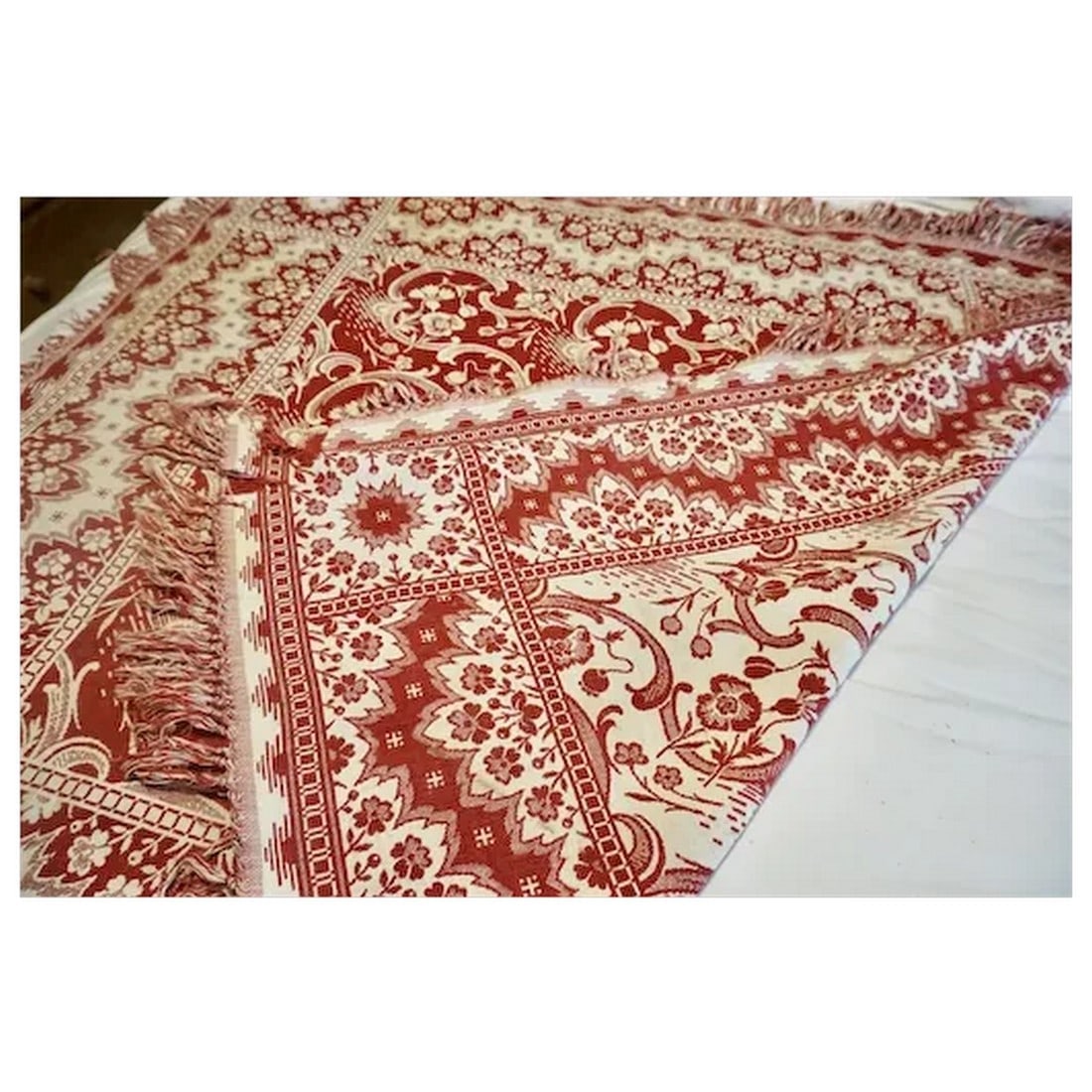 Antique Woven American Coverlet mid 1800's - 12