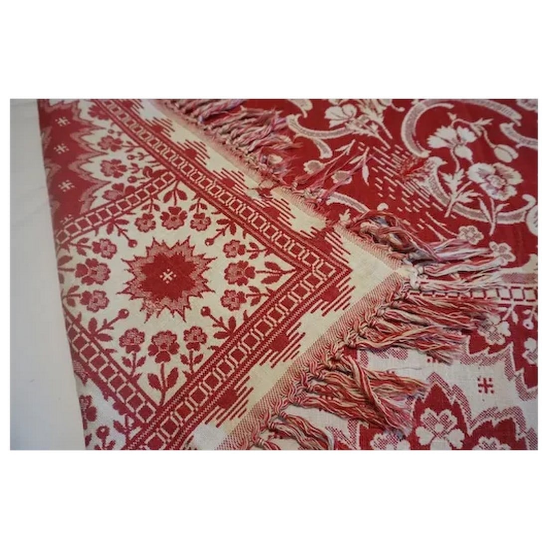 Antique Woven American Coverlet mid 1800's - 4