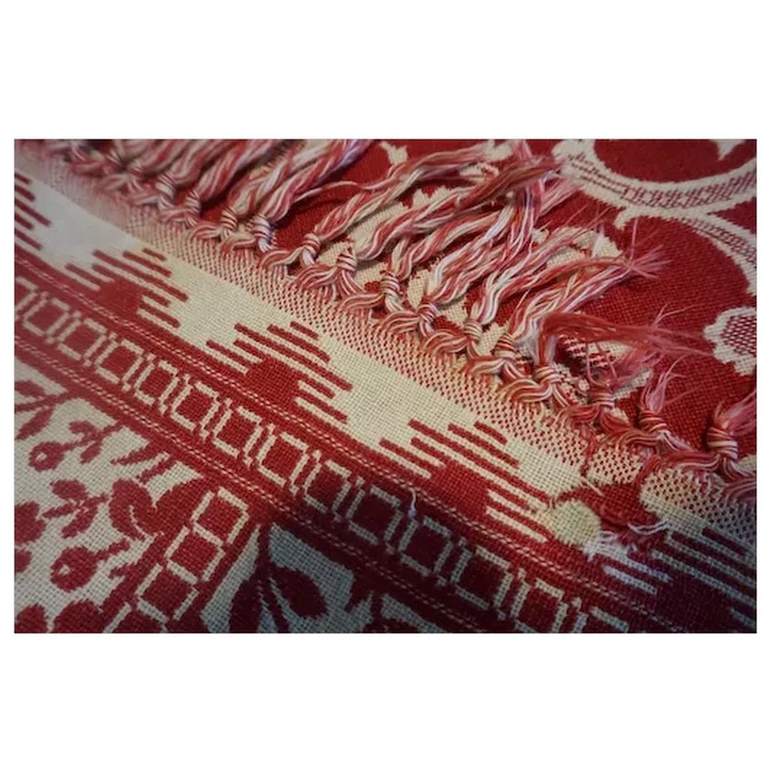 Antique Woven American Coverlet mid 1800's - 7