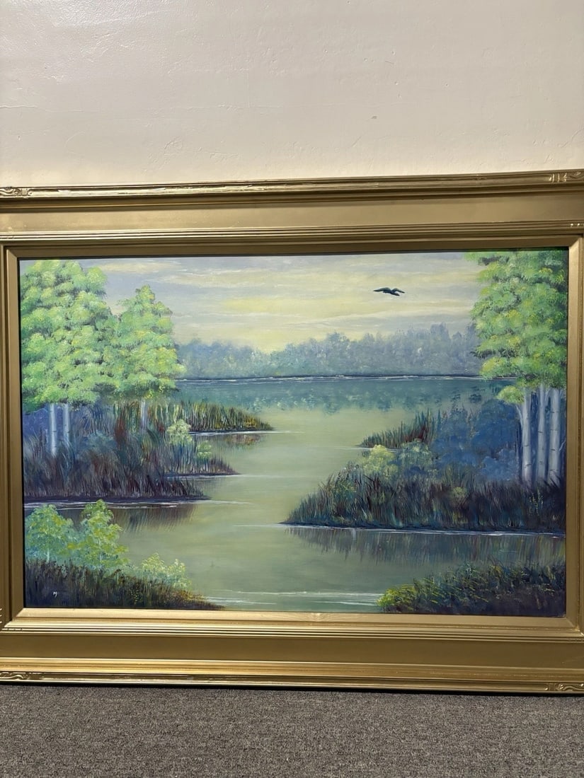 Artist Signed Oil On Canvas Landscape Painting - 2