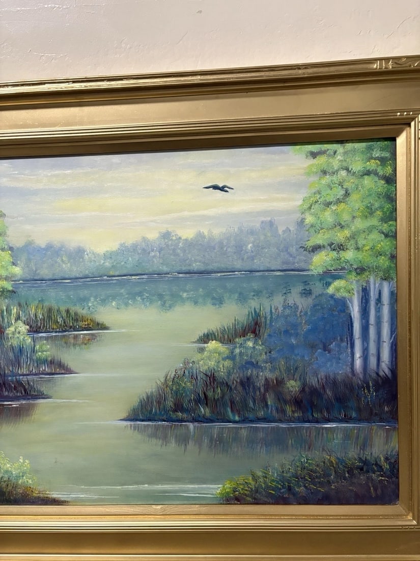 Artist Signed Oil On Canvas Landscape Painting - 4