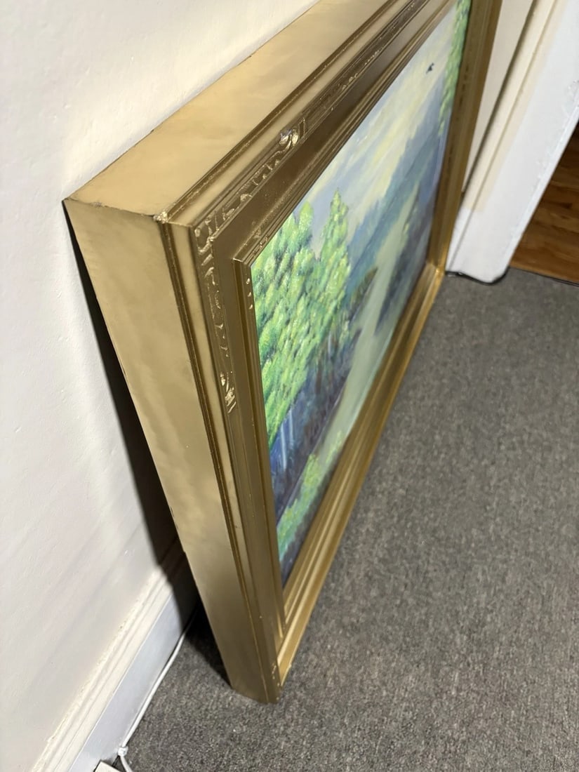 Artist Signed Oil On Canvas Landscape Painting - 6