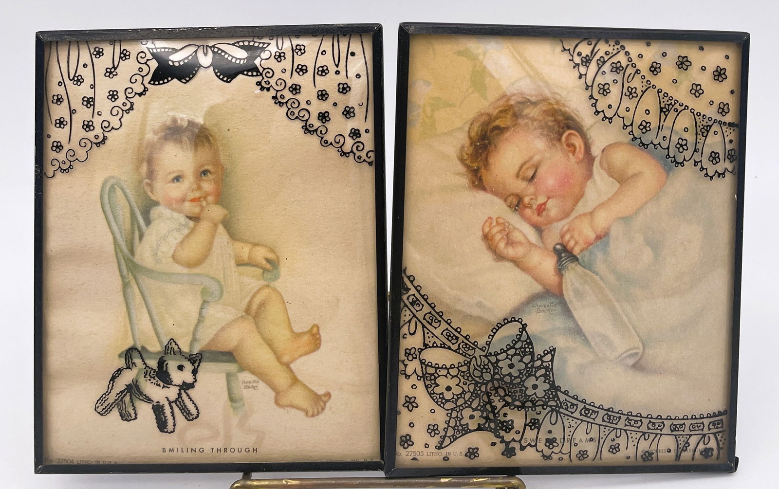 2 CHARLOTTE BECKER LITHOGRAPHS SILHOUETTE CONVEX BUBBLE FRAMES (1 of 8)