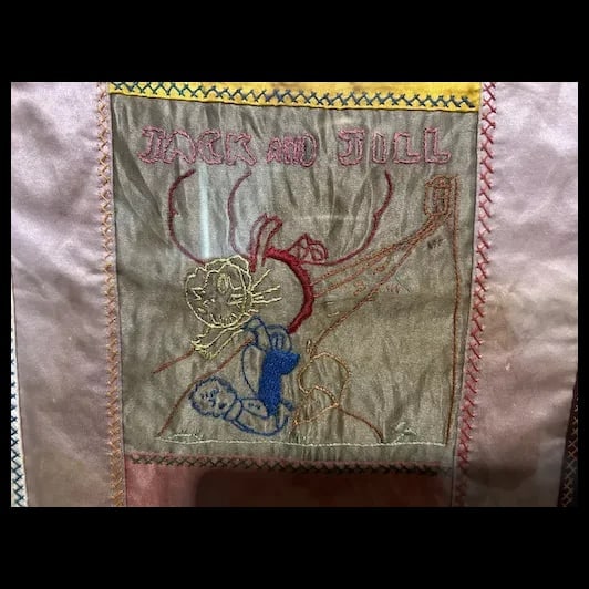 Antique Victorian CRAZY QUILT Nursery Rhyme Framed - 5