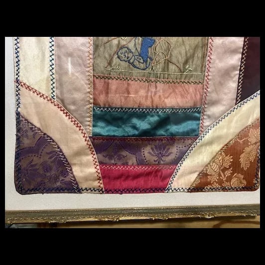 Antique Victorian CRAZY QUILT Nursery Rhyme Framed - 7