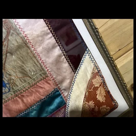 Antique Victorian CRAZY QUILT Nursery Rhyme Framed - 8